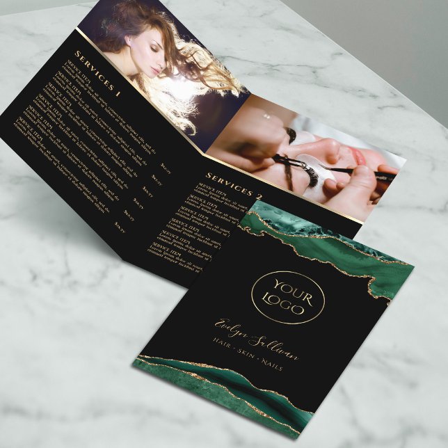 Brochure du menu du service agate émeraude et or (Créateur téléchargé)