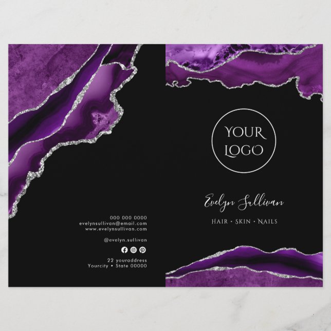 brochure du menu du service agneau violet et argen (Devant)
