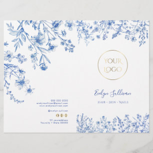 Brochure du menu service fleur sauvage bleu frança
