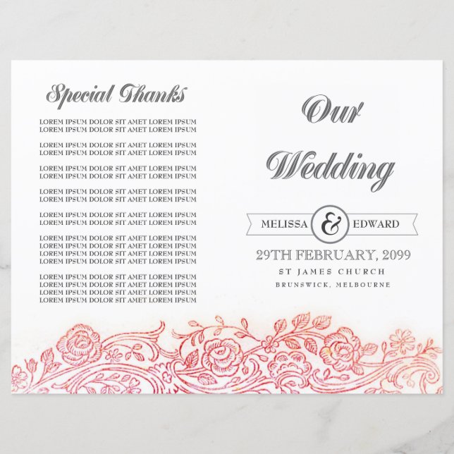 Brochure du programme de mariage vintage en fleur (Devant)