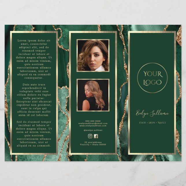 Brochure élégante Emerald Green Gold Agate (Devant)