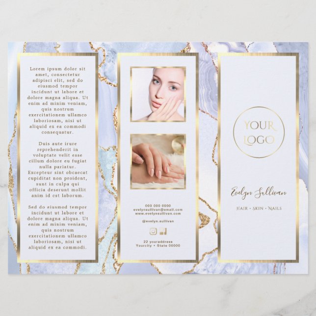 Brochure élégante Pastel Blue and Gold Agate (Devant)