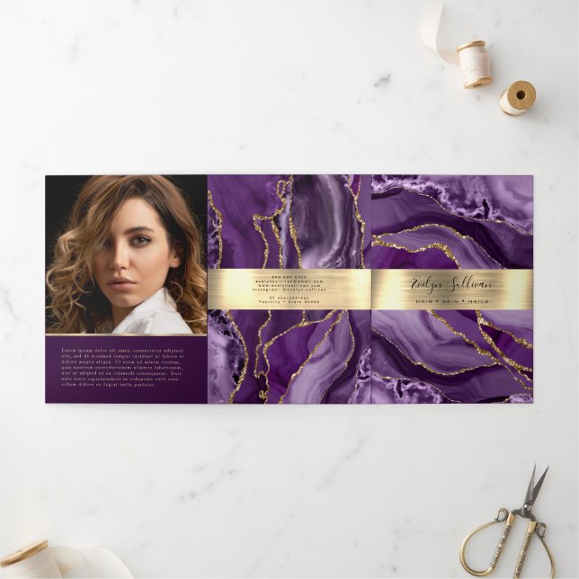 Brochure élégante violet et or Agate triplé (Extérieur)