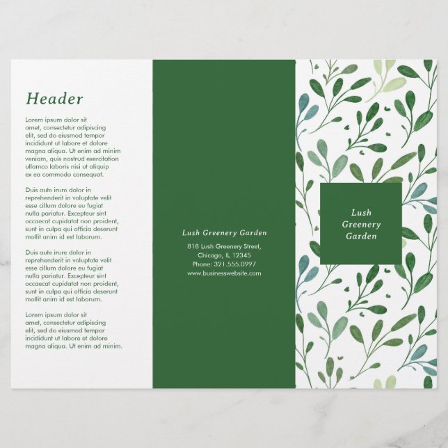 Brochure moderne triple Motif de verdure (Devant)