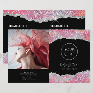 Brochure pliante à paillettes rose parties scintil