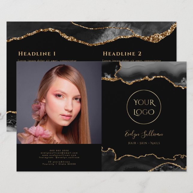 brochure pliée en or noir (Devant / Derrière)