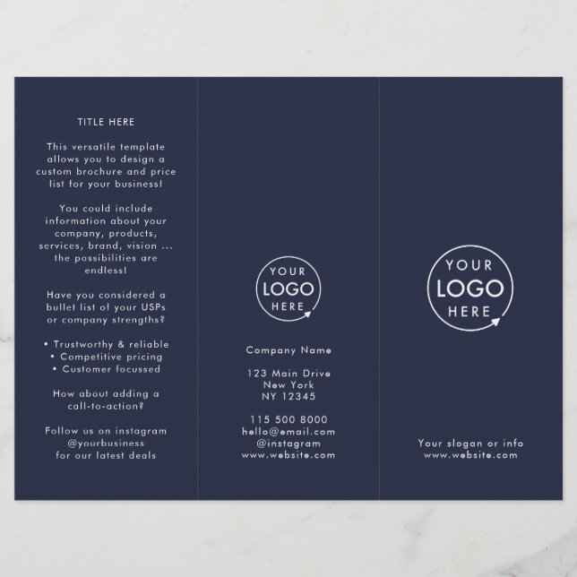 Brochure semi-pliable bleu marine professionnelle  (Devant)