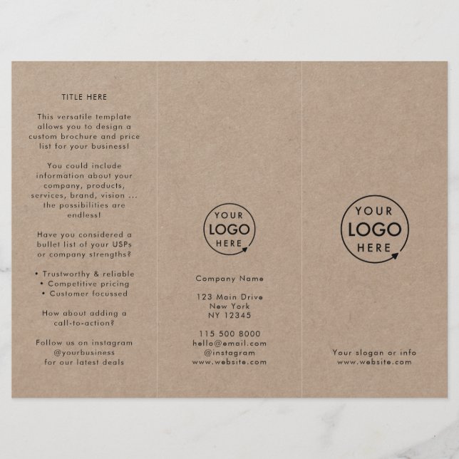 Brochure simple Rustique Kraft Logo Tri-fold (Devant)