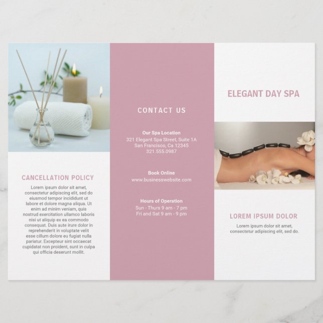 Brochure simple Spa rose élégant triple (Devant)