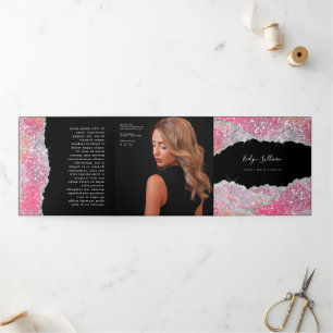 Brochure triplée de paillettes rose parties scinti