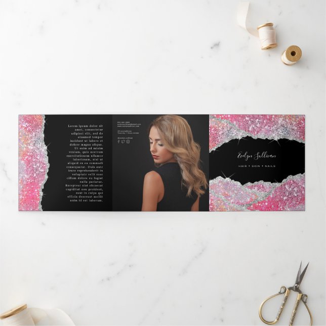 Brochure triplée de paillettes rose parties scinti (Extérieur)