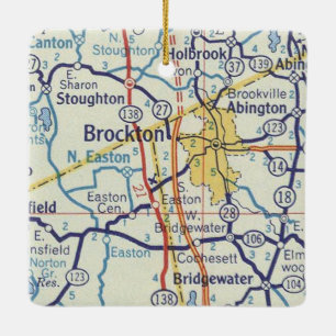 Brockton MA Vintage Map Ceramic Ornament