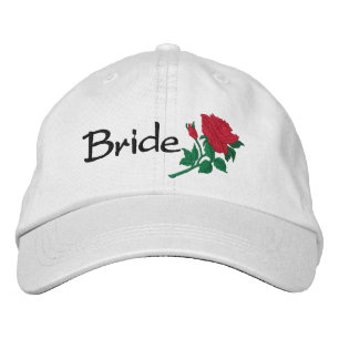 Brodée Casquette Mariage Brodé Rose rouge de la mariée