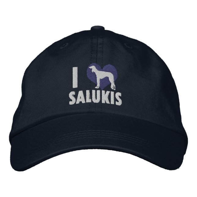Brodée I Love Salukis Brodé Casquette (Bleu) (Devant)