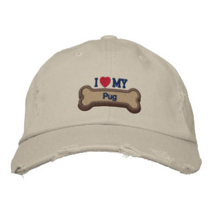 Brodée J'Aime Mon Carlin  Chien Bone Brodé Casquette