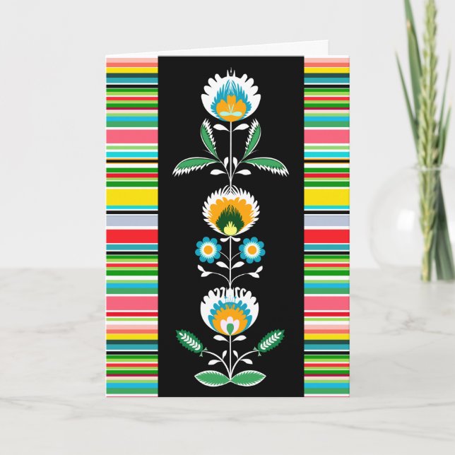 Broderie florale polonaise, carte de voeux (Devant)