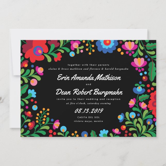 Broderie mexicaine Faire-part de mariage colorée (Devant)