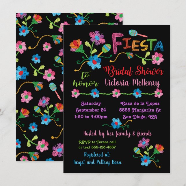 Broderie Mexicaine Fiesta Bridal Shower Invitation (Devant / Derrière)