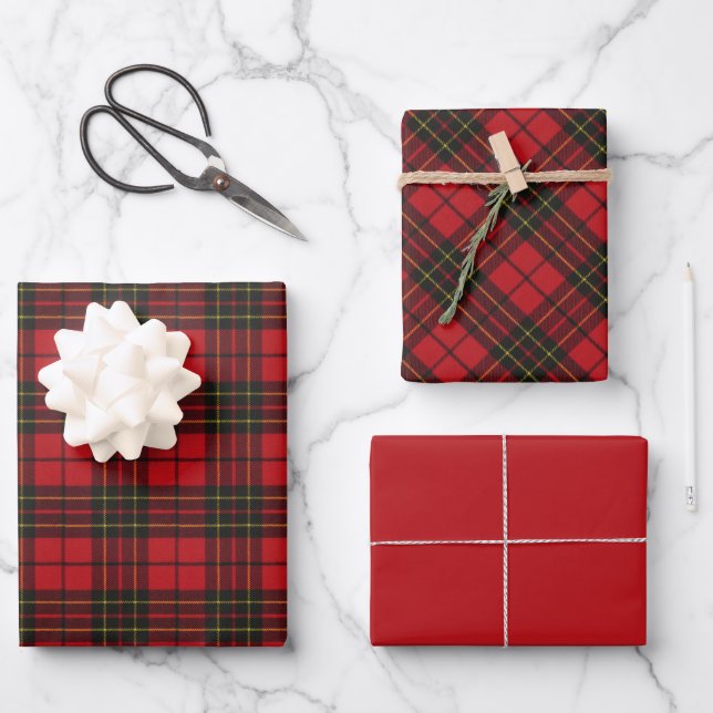 Brodie Red Modern Original Scottish Tartan Wrapping Paper Sheet (Front)