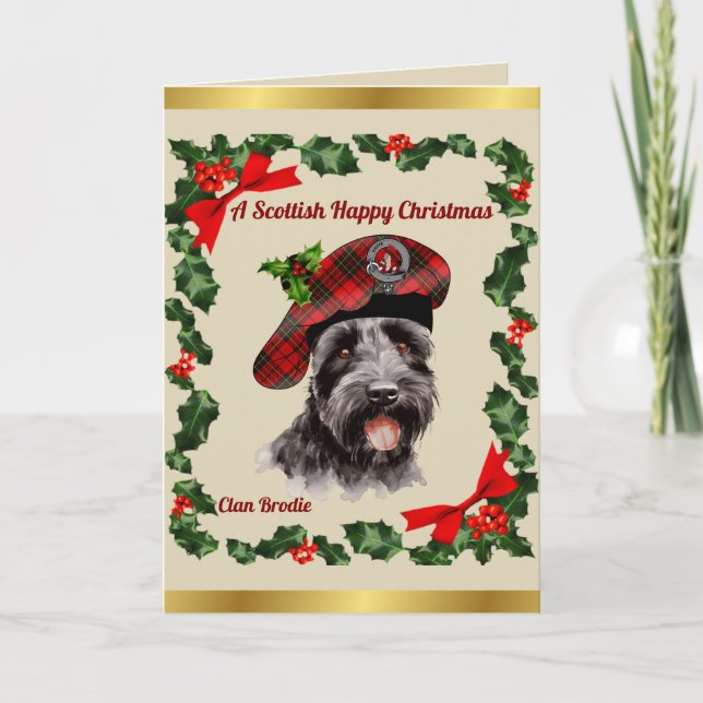 Brodie Scottie Dog Personalized Xmas Card (Front)