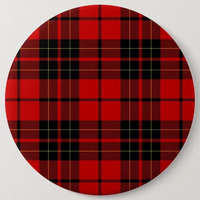 Brodie tartan red black plaid 6 inch round button (Front)