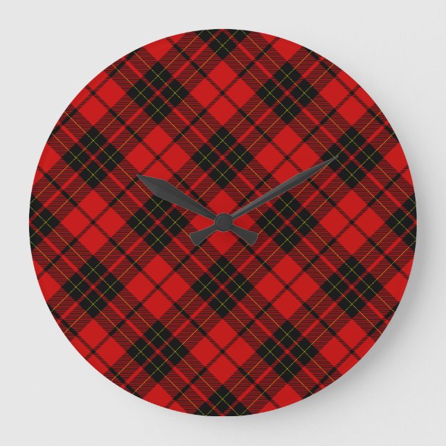 Brodie tartan red black plaid large clock (Front)