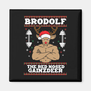 Brodolf Funny Christmas Buff Reindeer Gym Bodybuil Magnet