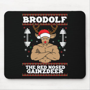 Brodolf Funny Christmas Buff Reindeer Gym Bodybuil Mouse Pad