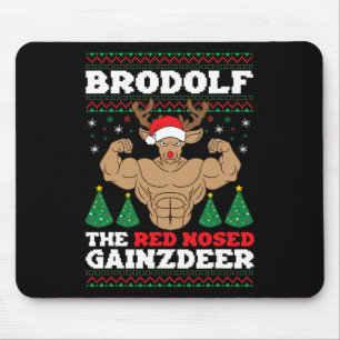 Brodolf Funny Christmas Buff Reindeer Gym Bodybuil Mouse Pad