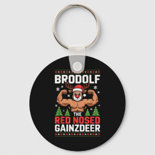 Brodolf The Red Nosed Gainzdeer Funny Christmas Gy Keychain