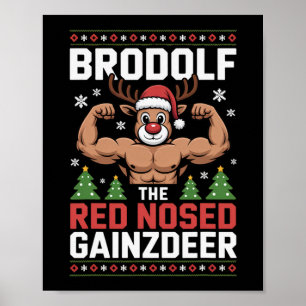 Brodolf The Red Nosed Gainzdeer Funny Christmas Gy Poster