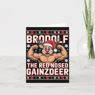 Brodolf The Red Nosed Gainzdeer Funny Xmas Gym Out Card