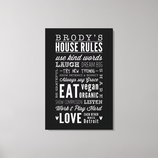 BRODY - CUSTOM NAME HOUSE RULES modern typography Canvas Print (Front)