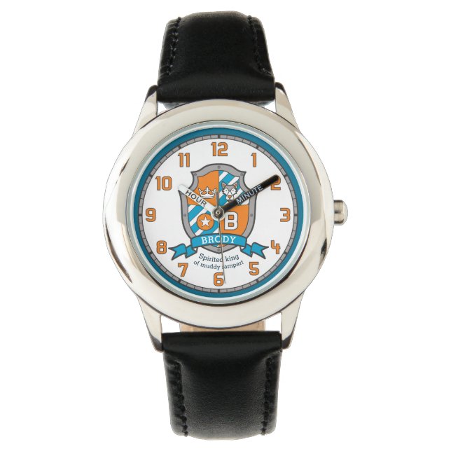 Brody letter B name meaning crest wolf orange Watch (Front)