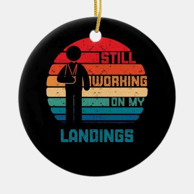 Broken Arm Kids Get Well Working on Landings Ceramic Ornament (Front)