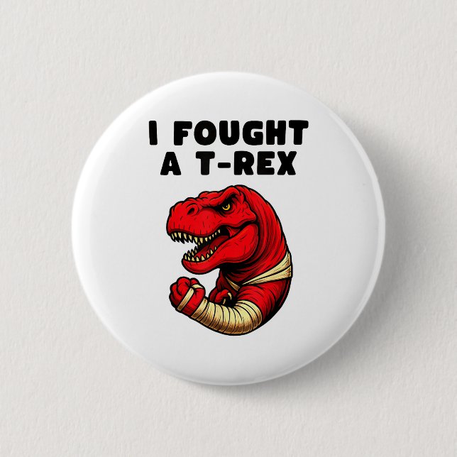 Broken Arm Recovery T-rex Kids Boys Dinosaur  2 Inch Round Button (Front)