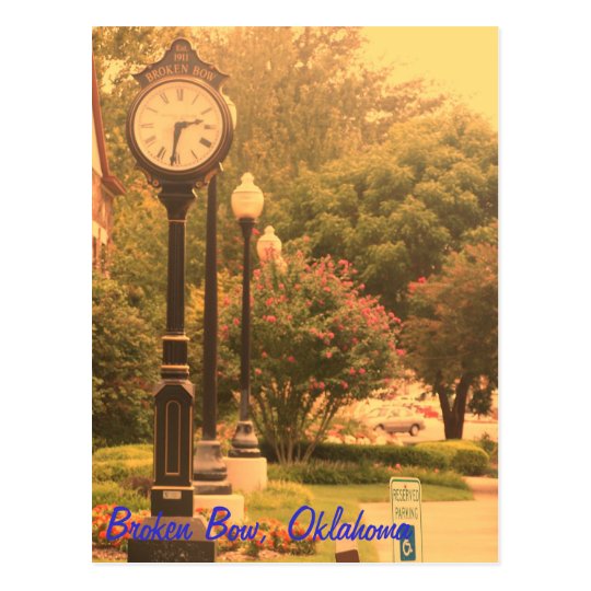 Broken Bow's Library Clock Postcard