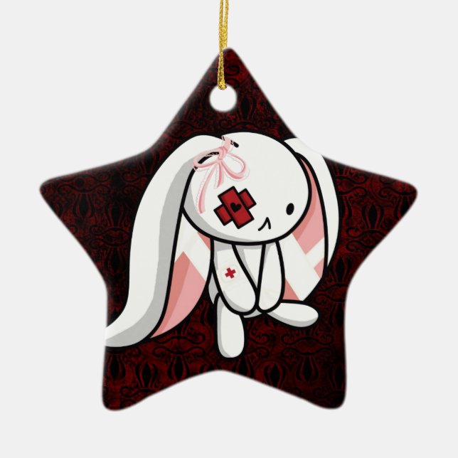 Broken Bunny Ceramic Ornament (Front)