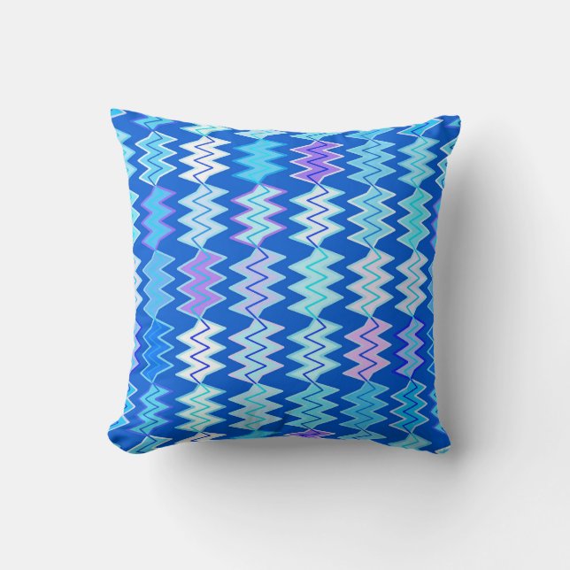 Broken Chevron - shades of blue, violet and aqua Throw Pillow (Front)