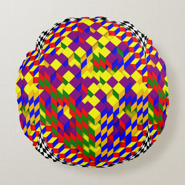 Broken Cube w/ Shadow by Kenneth Yoncich Round Pillow (Front)