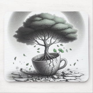 Broken cup with tree. mouse pad