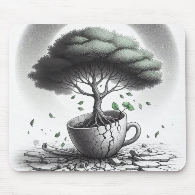 Broken cup with tree. mouse pad (Front)