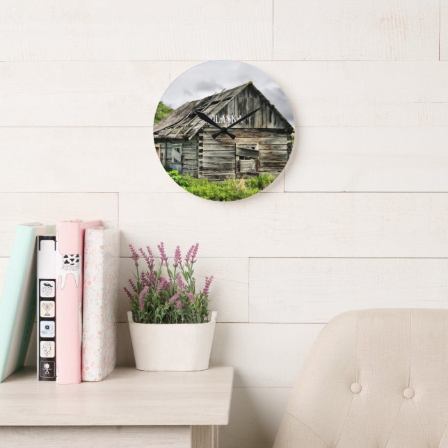 Broken Down Cabin in Alaska  Large Clock (Reading Room)