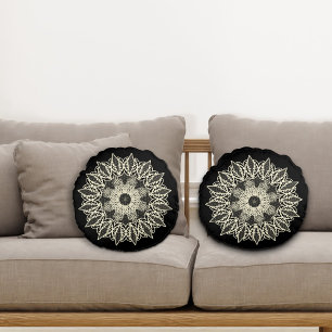 broken geometric lace round pillow
