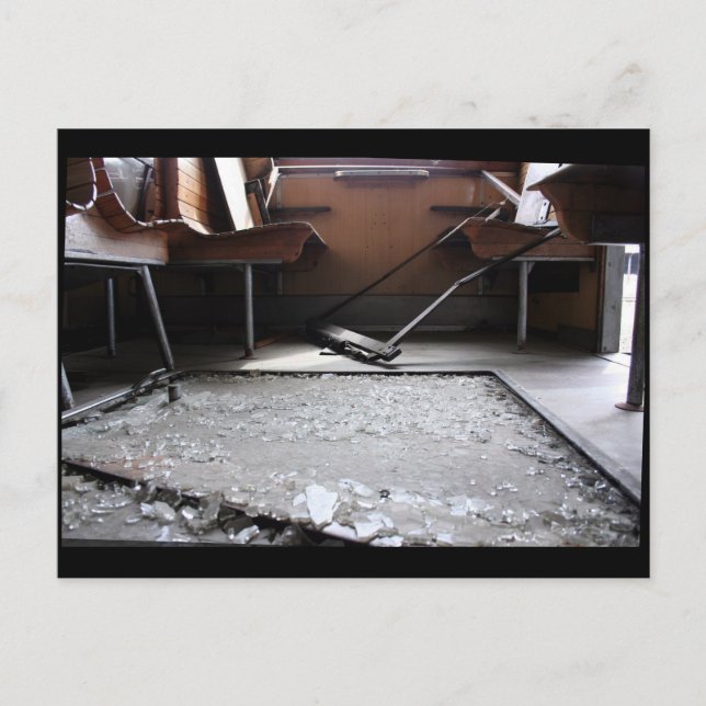 Broken Glass on Ground Abandoned Train Postcard (Front)