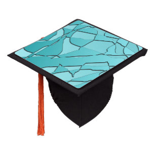 Broken Glass Teal Graduation Cap Topper