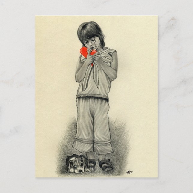 Broken Heart Boy Puppy Postcard (Front)