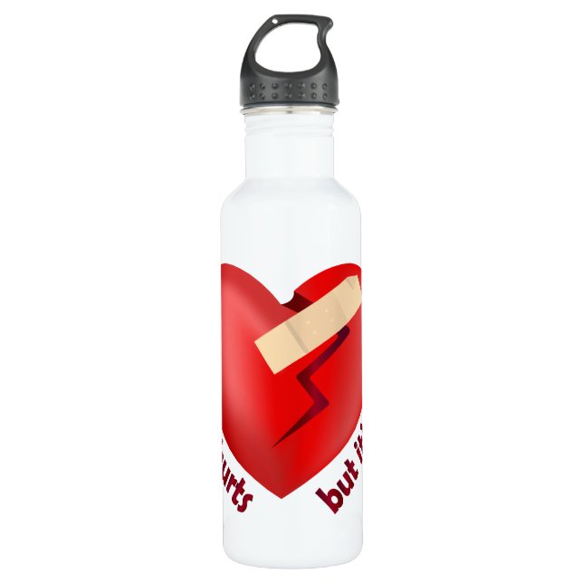 Broken heart healed with patch and life quote 710 ml water bottle (Front)