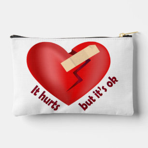 Broken heart healed with patch and life quote accessory pouch