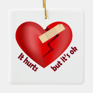 Broken heart healed with patch and life quote ceramic ornament